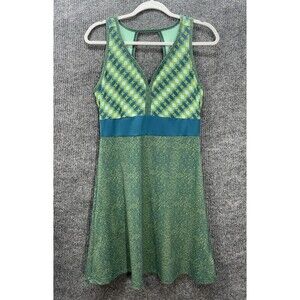 Marmot Becca Dress Medium Green Blue Sleeveless Fit Flare V-Neck Active Outdoor